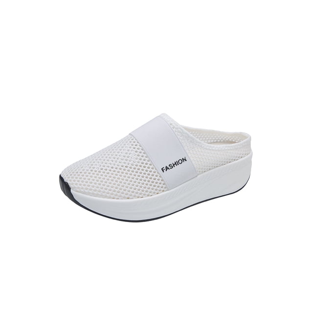 Woobling Chaussures Décontractées pour Femmes à Enfiler Ballerines Bout Rond Pantoufles Antidérapantes Mules Sabots de Travail Blanc 4.5