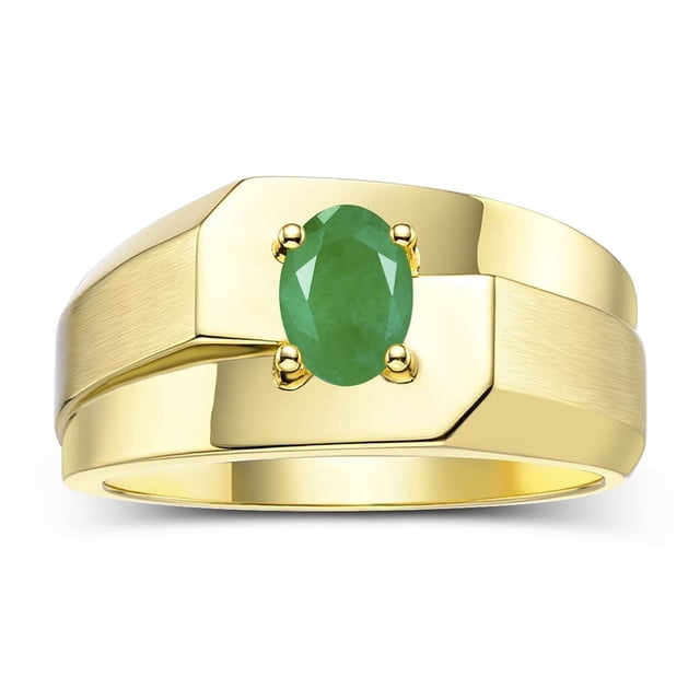 RYLOS Men's Rings 14K Yellow Gold Ring Classic Solitaire 7X5MM Oval Shape Gemstone Designer Band Emerald May Birthstone Rings For Men Size 12
