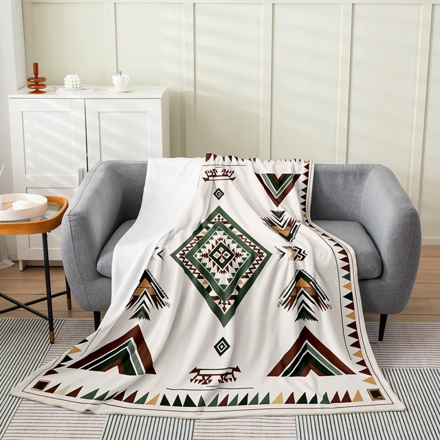 YST Boho Aztec Throw Blanket For Kids Teen Adults,Western Tribal Blanket Queen 90x90,Retro Exotic Style Fleece Blanket,Geometric Abstract Flannel Blanket,Rhombus Shapes Fuzzy Blanket,Warm