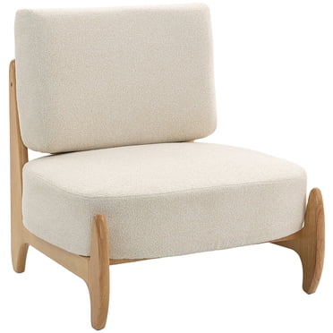 HOMCOM Accent Chair, Bedroom Chair with Wide Seat, Wood Frame, Cream