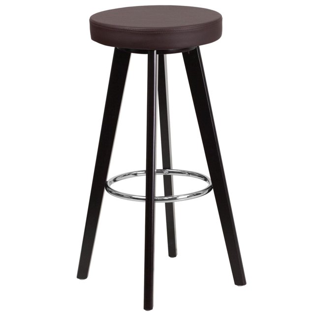Trenton Series 29'' High Contemporary Cappuccino Wood Barstool with Brown Vinyl Seat