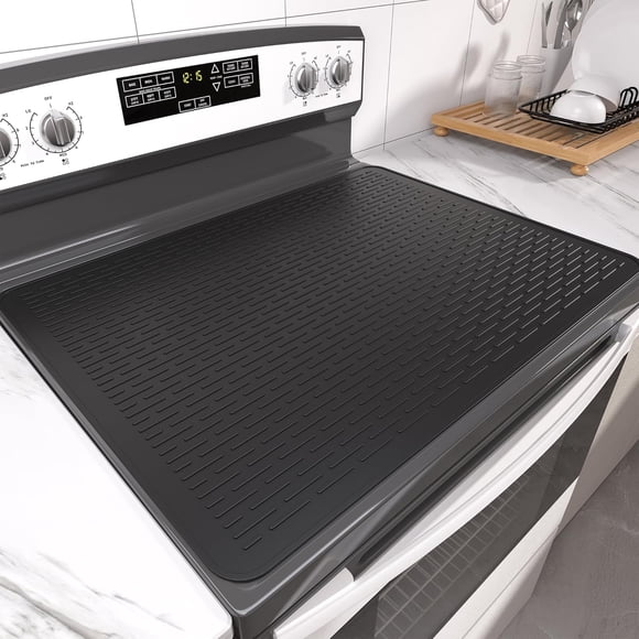 Djiypn Silicone Stove Top Covers for Electric Stove, 28" x 20" Stovetop Cover, Dish Drying Mat for Kitchen, Stove Mat Protector, Heat Resistant Cooktop Cover, Flat Range Stovetop Protector, Black