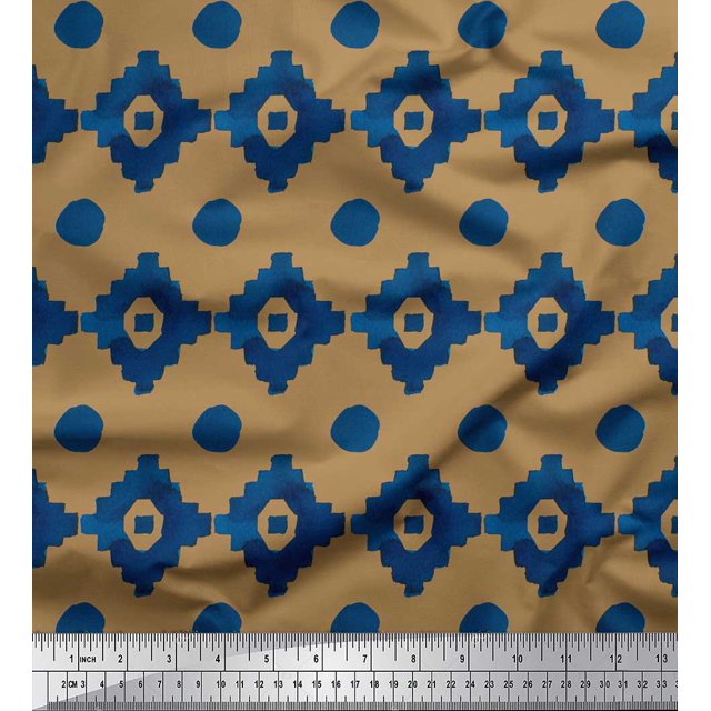 Soimoi Brown polyester Crepe Fabric Aztec Geometric Decor Fabric Printed Yard 52 Inch Wide