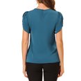 thumbnail image 3 of INSPIRE CHIC Blouse à Col Ras du Cou en V Découpé à Fente pour Femme, Décontractée, Poignets Froncés, TP Bleu Marine, 3 of 6