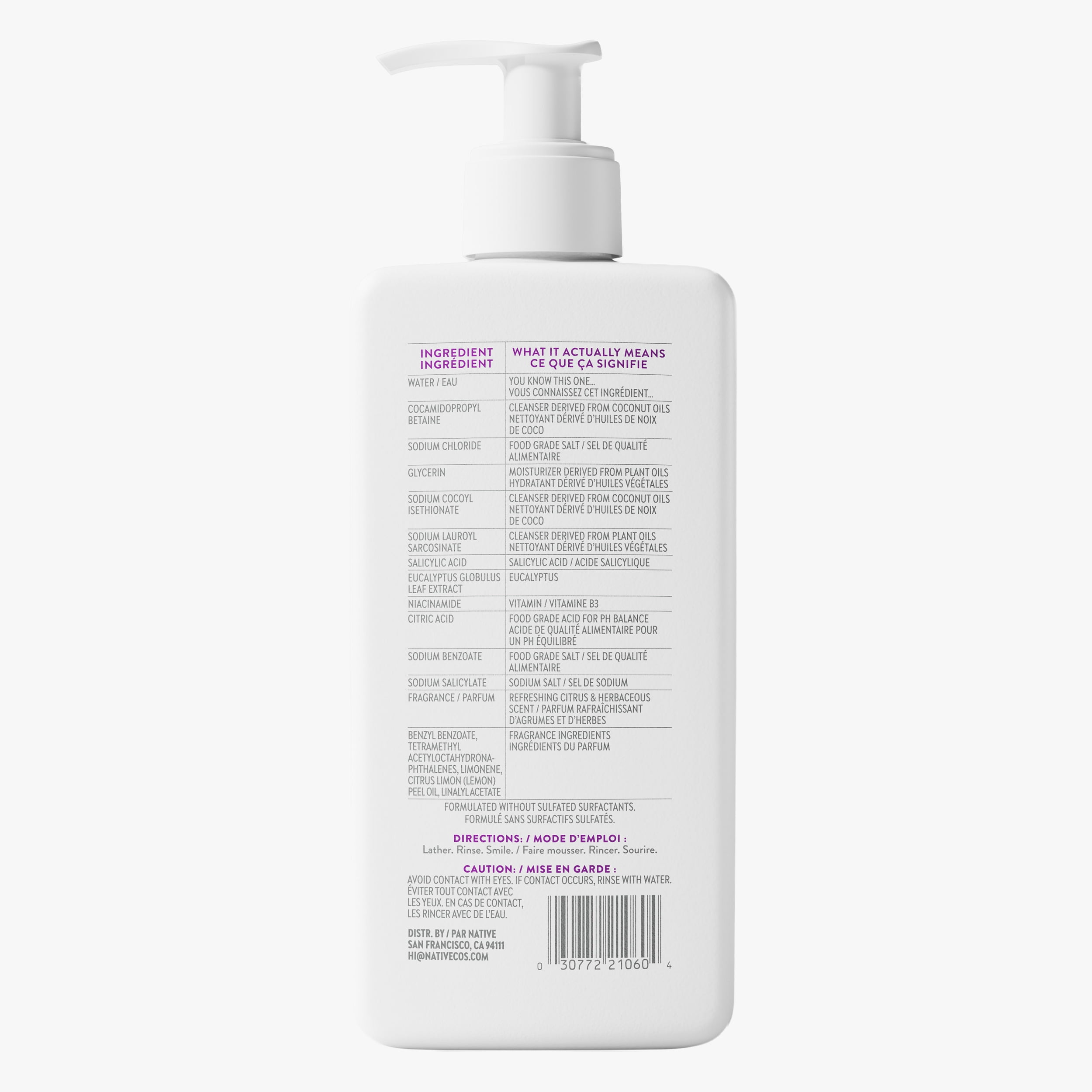 Nettoyant en profondeur pour le visage Native, pour peau grasse à mixte, sans sulfate, avec acide salicylique et eucalyptus, testé dermatologiquement, 370 mL