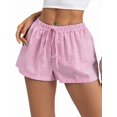 thumbnail image 2 of Women'S Striped Print Drawstring Elastic Waist Shorts Casual Wide Leg Low Rise Summer Boxer Shorts Rose Red S, 2 of 8
