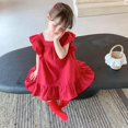 thumbnail image 3 of Été Tout-Petits Filles Pétale Manches en Vrac Robe Casual Robe Volantée Dos Solide Bowknot une Ligne Robes Tenue pour Enfants 2-7 Ans, 3 of 7