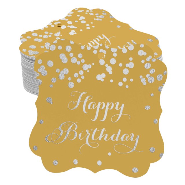 Inkdotpot Real Silver Foil Bracket Shape Paper Hang Tags Happy Birthday Favor Tags Pack Of 50