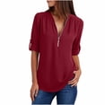 thumbnail image 2 of TIMIFIS Mode Automne pour Femmes Chemises d'Été à Manches Longues pour Femmes Tunique Décontractée à Fermeture Éclair Col en V Blouse à Manches Roulables Hauts Blouses pour Femmes, 2 of 6