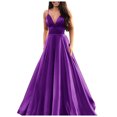 thumbnail image 2 of HKEJIAOI Liquidation des Ventes Robe Femme Mode Femme Couleur Unie Aguichant Col en V Bretelles Sans Manches Robe de Soirée Violet, 2 of 5
