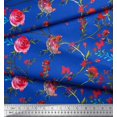 thumbnail image 3 of Soimoi Blue Japan Crepe Satin Fabric Leaves & Ranunculus Floral Print Sewing Fabric Yard 42 Inch Wide, 3 of 3