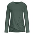thumbnail image 5 of Besolor 2024 Womens Long Sleeve Shirt Casual Spring Fall Tunic Tops Crossover Front Ruched Blouse Crewneck T-Shirts, 5 of 5