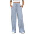 thumbnail image 2 of Ailaofu Womens Ribbed Wide Leg Lounge Pants with Pockets Casual Relaxed Comfy Loose Soft Knit Pajama Pants with Drawstring, 2 of 7