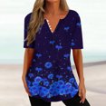 thumbnail image 2 of Penkiiy Tunique Florale pour Femmes Blouse Décontractée Col en V Manches Courtes Boutons T-Shirts 3TG Bleu, 2 of 5