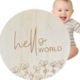 thumbnail image 4 of <p>Baby Announcement Sign, Hello World Baby Sign Photo Prop Commemorate Round Decor 5.9in Basswood  For Shower</p>, 4 of 7