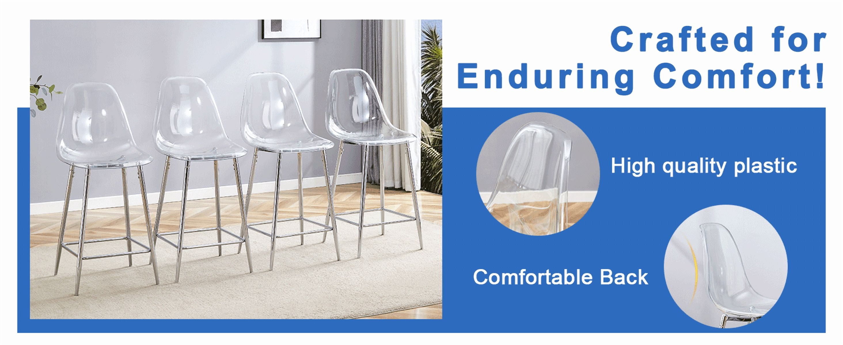 Noble House Modern Minimalist Bar Stool Set of 4,Integrated Backrest,Silver