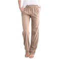 thumbnail image 2 of CEHVOM Women Casual Cotton And Linen Solid Drawstring Elastic Waist Long Straight Pants, 2 of 6