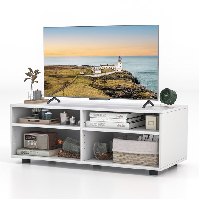 Patiojoy TV Stand with Storage 4 Cubby TV Console Table with Adjustable Shelves Modern Home Media Entertainment Center