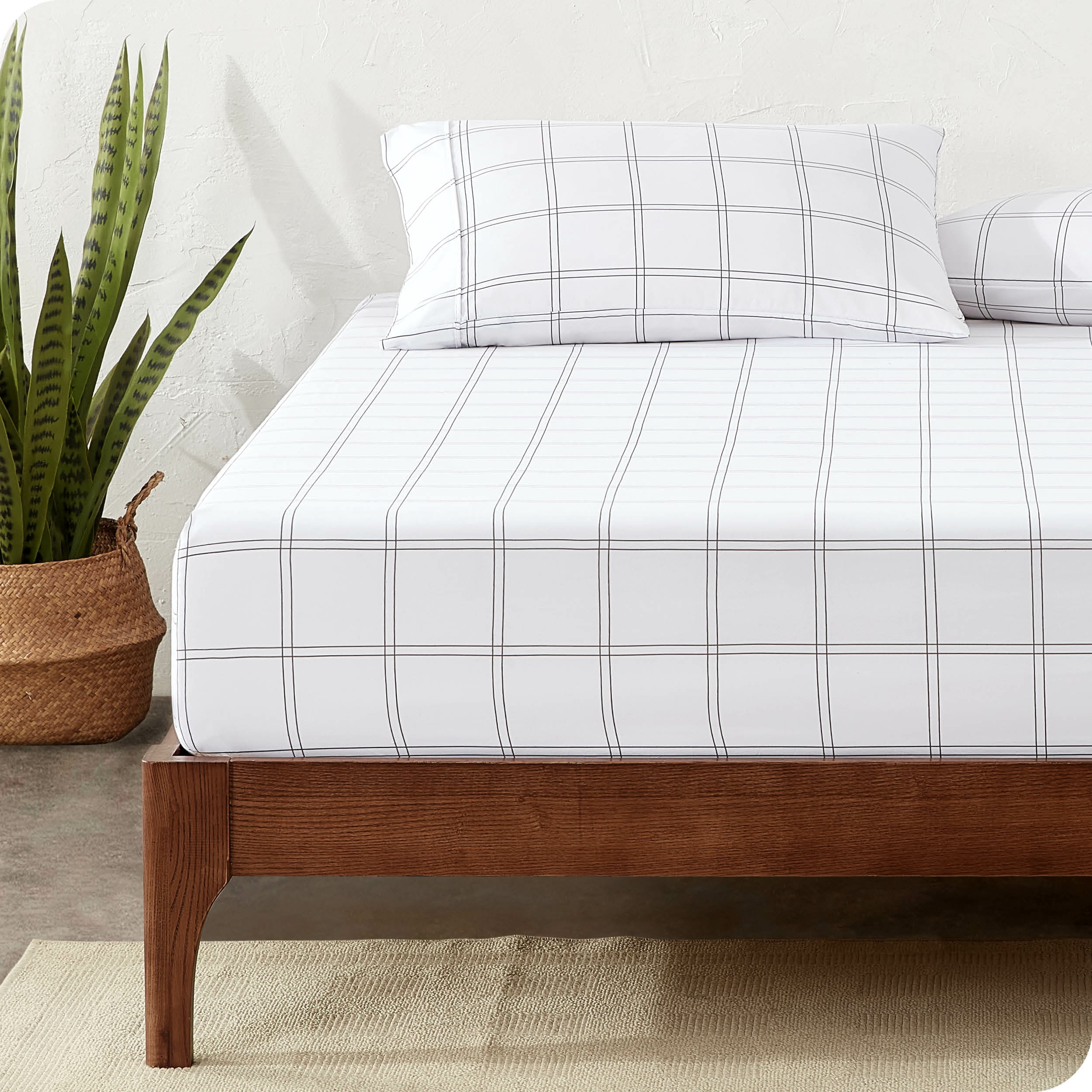 Bare Home Fitted Sheet - Premium 1800 Collection - Deep Pocket - Ultra-Soft Wrinkle Resistant - Queen, Modern Plaid - White/Gray