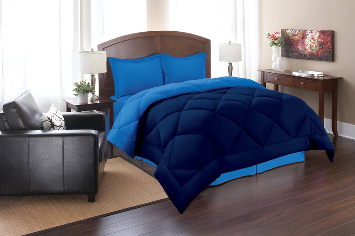 Elegant Comfort All Season Goose Down Alternative Reversible 2-Piece Comforter Set- Available in and Colors , Twin/Twin XL, Navy/Aqua
