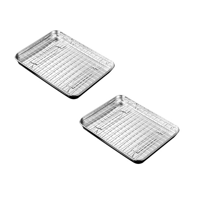 1 Ensemble de Moules de Cuisson en Acier Inoxydable Plateau Rectangulaire Plateau de Rangement pour Aliments Assiettes d'Apéritif Fond Plat Moule de Cuisson Grille de Refroidissement Égouttoir pour Plats de Cuisson Fournitures de Cuisine Grille Ménagère Cuisson