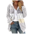 thumbnail image 2 of EGNMCR Womens Winter Fuzzy Fleece Jacket Hooded Color Block Patchwork Cardigan Zipper Pullover Coats Outerwear with Pockets, 2 of 5