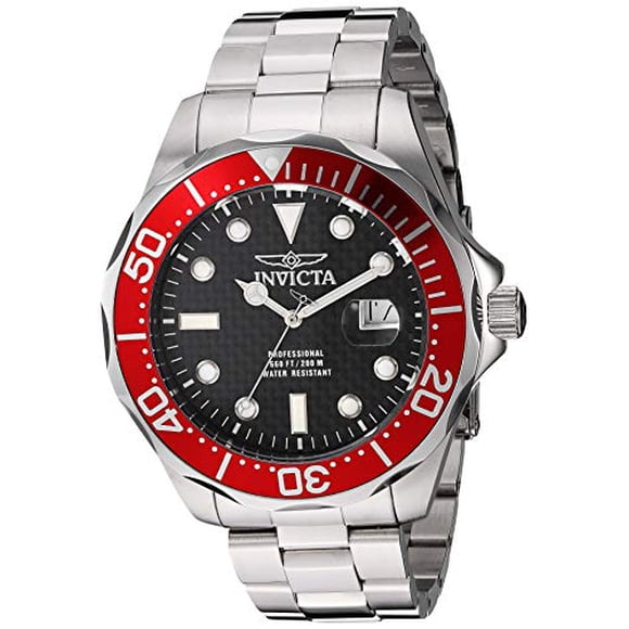 Invicta Mens 12565X Pro Diver Black Carbon Fiber Dial Stainless Steel Watch