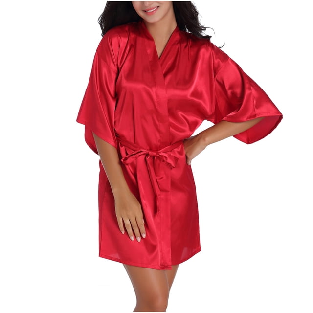 Tqcoqu Women Hot Fix Casual Solid Color Simulated Silk Home Clothing Robes
