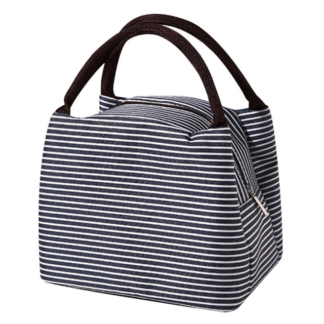Zanvin Sac à lunch Grande Capacité style Mode Extérieur Unisexe avec un design Rayé Moderne en Noir et Blanc. Fait de nylon durable avec une Doublure Isolante Thermique en Aluminium, Il Présente une Fermeture Éclair, des Poignées Brunes Robustes et un Intérieur Spacieux Mesurant 9,05 x 5,90 x 6,29 Pouces. Convient pour Transporter des Collations, des Boissons et des Repas, Idéal pour le Travail, les Pique-Niques Ou les Voyages.