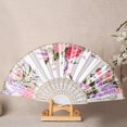 thumbnail image 4 of YAOMOBB Exquisite Craftsmanship Fan Chinese Style Folding Fan Hot Stamping Silk Fabric Handheld Fan with Gold Edge Flower Patterns for Wedding Dancing, 4 of 7