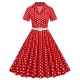 thumbnail image 1 of Birdeem Robe de Soirée pour Femme Confortable d'Été à Manches Courtes, Col en V, Vintage, Coupe Régulière, Imprimé à Pois, 1 of 8