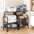 thumbnail image 2 of Large Printer Stand with Power Outlets and USB Charging Ports, Mobile Printer Table with Adjustable Shelf, 3 Tier Rolling Printer Stand with Wheels for Home Office, Rustic Gray/Rustic Brown, 2 of 9