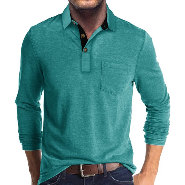 RXIRUCGD Blouse à Manches Longues Décontractée pour Hommes, Col Rabattu, Vert Lac, Taille : TG