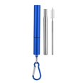 thumbnail image 1 of Paille à boire en acier inoxydable rétractable portable (étui en aluminium bleu, paille + brosse + mousqueton), 1 of 12
