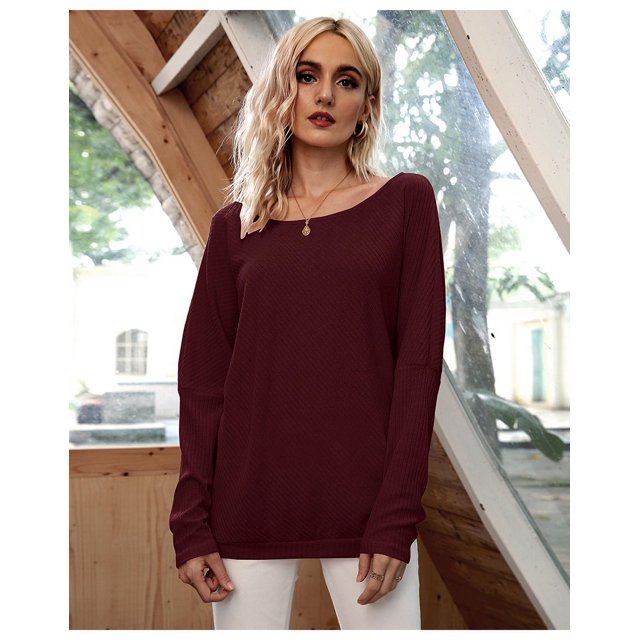 Chandail en Tricot à Épaules Dénudées à Manches Longues pour Femme, Coupe Ample, Uni