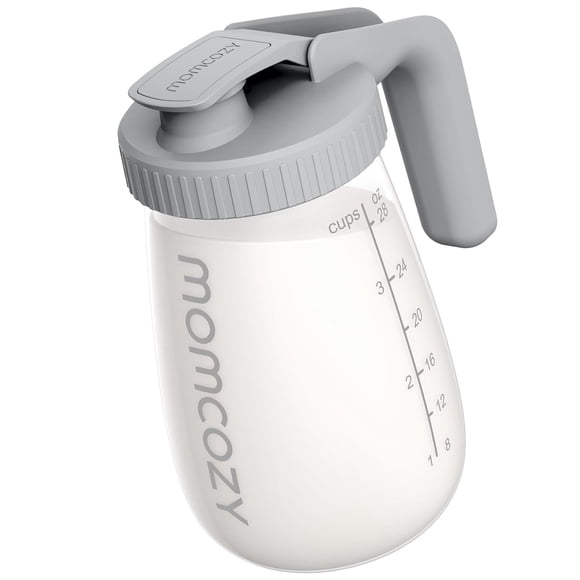 Momcozy Pichet à Lait Maternel, Résistant à la Chaleur et au Froid, Bascules de Température Brusques, Sans Fuite, Verre pour Lait Maternel, Rangement au Frigo, Essentiels pour l'Allaitement Gris