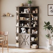 Bookshelf with Doors,6 Tier Bookcase with Storage Cabinet, Modern Farmhouse Freestanding Wood Display Shelves with Book Storage Cabinet for Living Room Home Office
