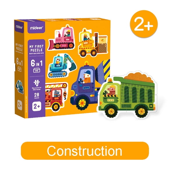 mideer My First Puzzle 6-In-a-Box 31 Pieces - Construction - Jigsaw - Toddler Educational Learning STEM Toy