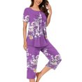 thumbnail image 2 of Rbaofujie Pyjama pour Femmes Ensemble Shorts Femmes Décontracté Col Rond Manches Courtes Blouse Pantalon Mode Ensemble de Pyjama Pyjama d'Hiver pour Femmes, 2 of 5