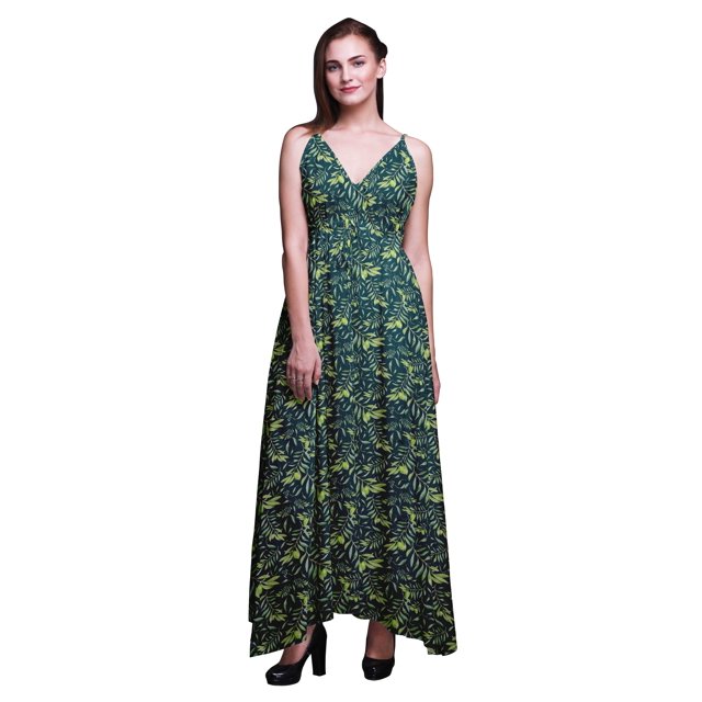Bimba Robe Longue à Imprimé Floral pour Femmes, Bretelles Spaghetti, Col en V, Maxi, Tenue de Plage - XX-Grand