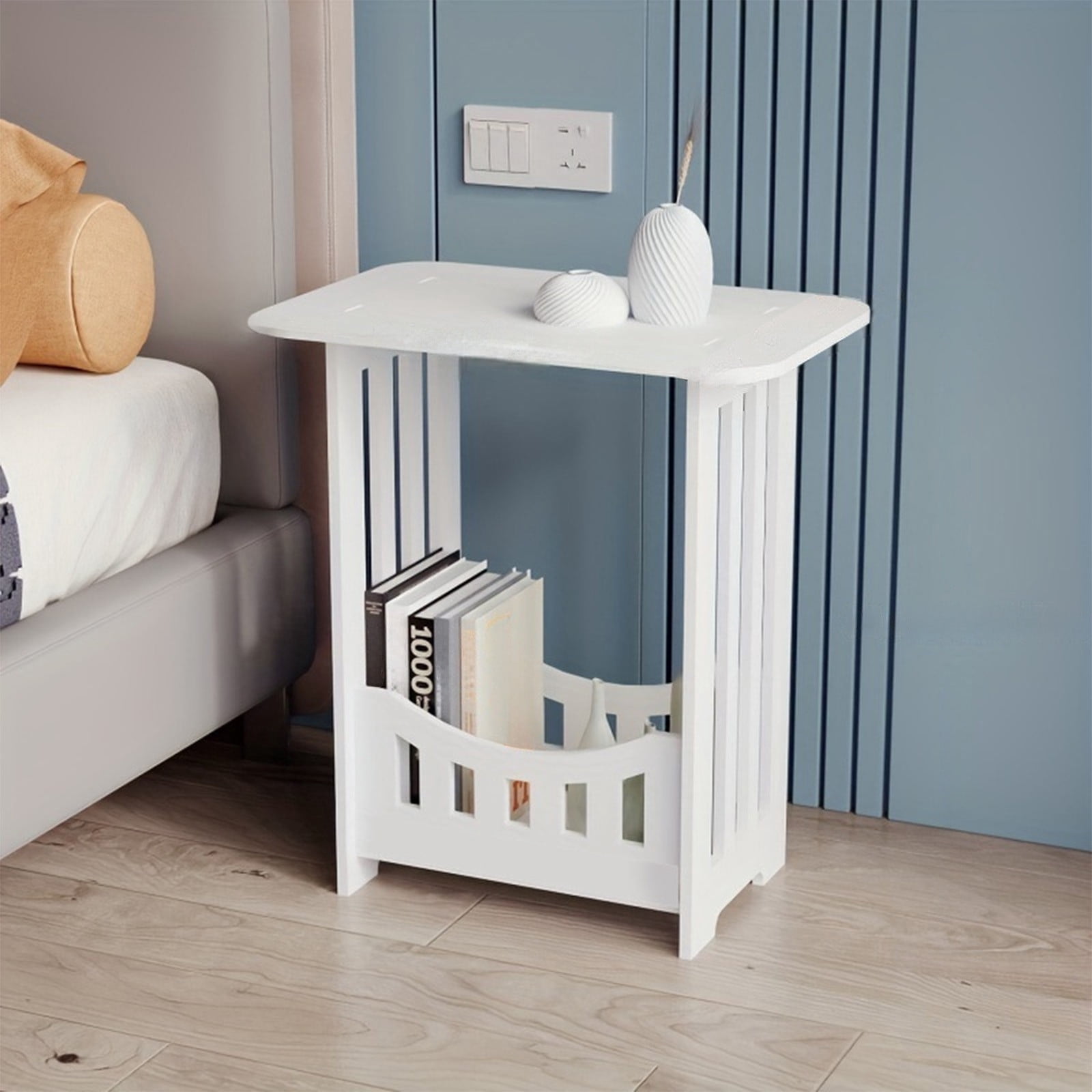 ZZkhGO Bedside Storage Cabinet, White PVC Nightstand Table, Compact Organizer with Shelf for Bedroom Living Room Corner