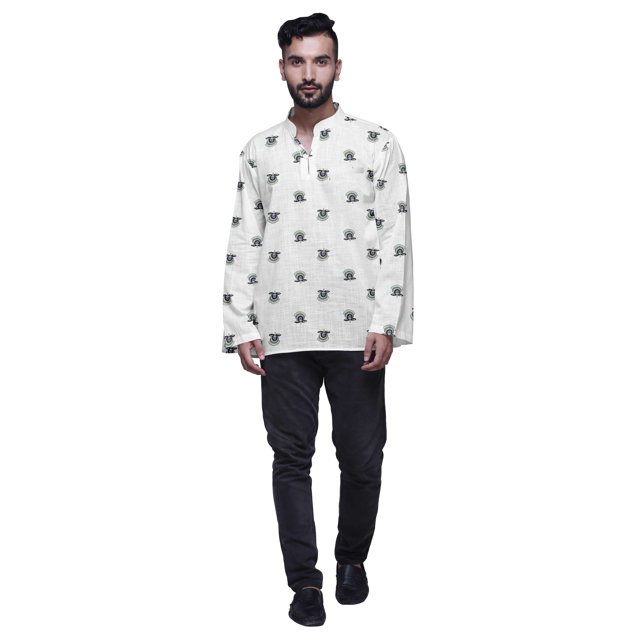Atasi Kurta Décontractée Imprimée à Col Chinois Chemise Ethnique Kurta Courte pour Homme Tunique