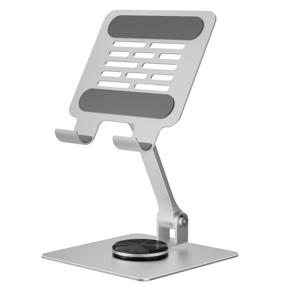 Graflsoa Support de Tablette en Aluminium Rotatif à 360°, avec Inclinaison Réglable, Design Pliable pour iPad et Toutes les Tablettes, Argent/gris, Support de Bureau Compact et Portable