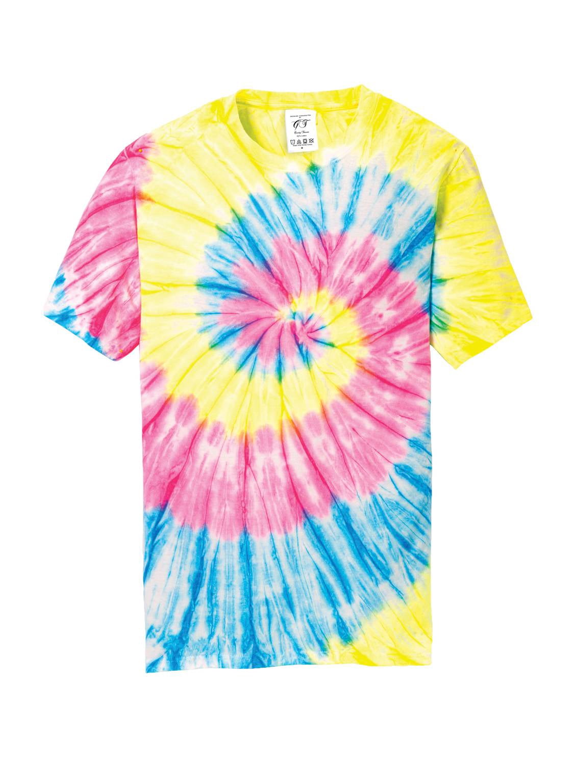 Gravity Threads Mens Tie-Dye Short-Sleeve T-Shirt - Neon Rainbow - Large