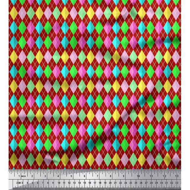 Soimoi Red Heavy Canvas Fabric Diamond Geometric Printed Fabric 1 Yard 58 Inch Wide