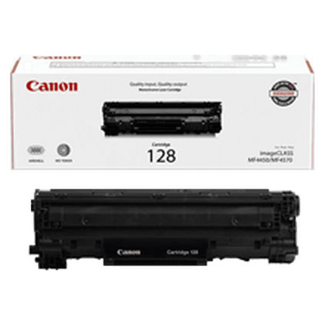 Cartouche de Toner Laser CANON 128 (3500B001AA) Neuve d'Origine Illustrée avec Son Emballage de Marque. Conçue pour CANON i-Sensys MF-4580DN, MF-4570DN, MF-4550D, MF-4450, MF-4430, MF-4410, ImageClass D550, FaxPhone L100, L190, D530 et Autres Imprimantes Laser. Idéale pour une Impression de Haute Qualité et des P