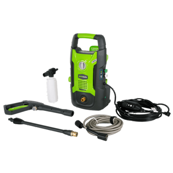 Greenworks Laveuse Électrique à Pression à Eau Froide 1,2 GPM 1600 PSI, Boyau Haute Pression, Buses 25° et 40° et Applicateur de Savon