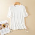 thumbnail image 2 of Birdeem Womens Solid Round Neck Threaded Cotton Slim Fitting Drawstring Top Short Sleeved Round Neck Top/Shirt, 2 of 12