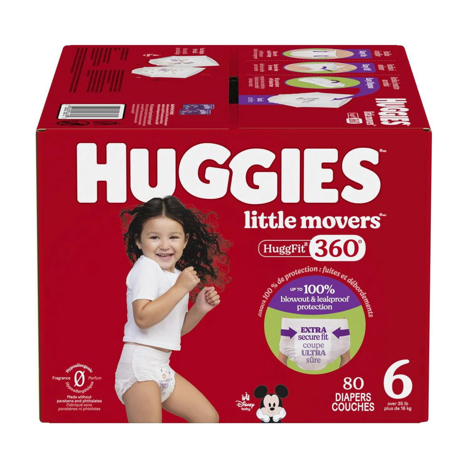 Couches pour bébé Huggies Little Movers HuggFit 360° avec ceinture 360°, tailles 3-7, 136-70 unités