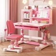 thumbnail image 4 of Visland 2Pcs/Set Kids Study Desk Chair Set, Height Adjustable Children School Study Table Chair Set with Sitting Corrector, Foot Pedal, Partition Design, 4 of 8